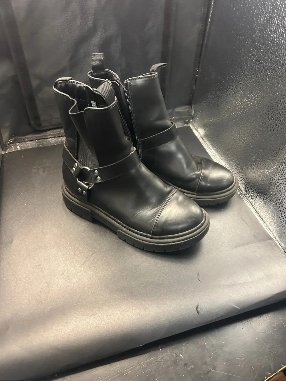 art class Black Kids Harness Moto Boots